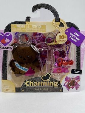 Bag Charms Plush Bear Keychain - Brown & Pink